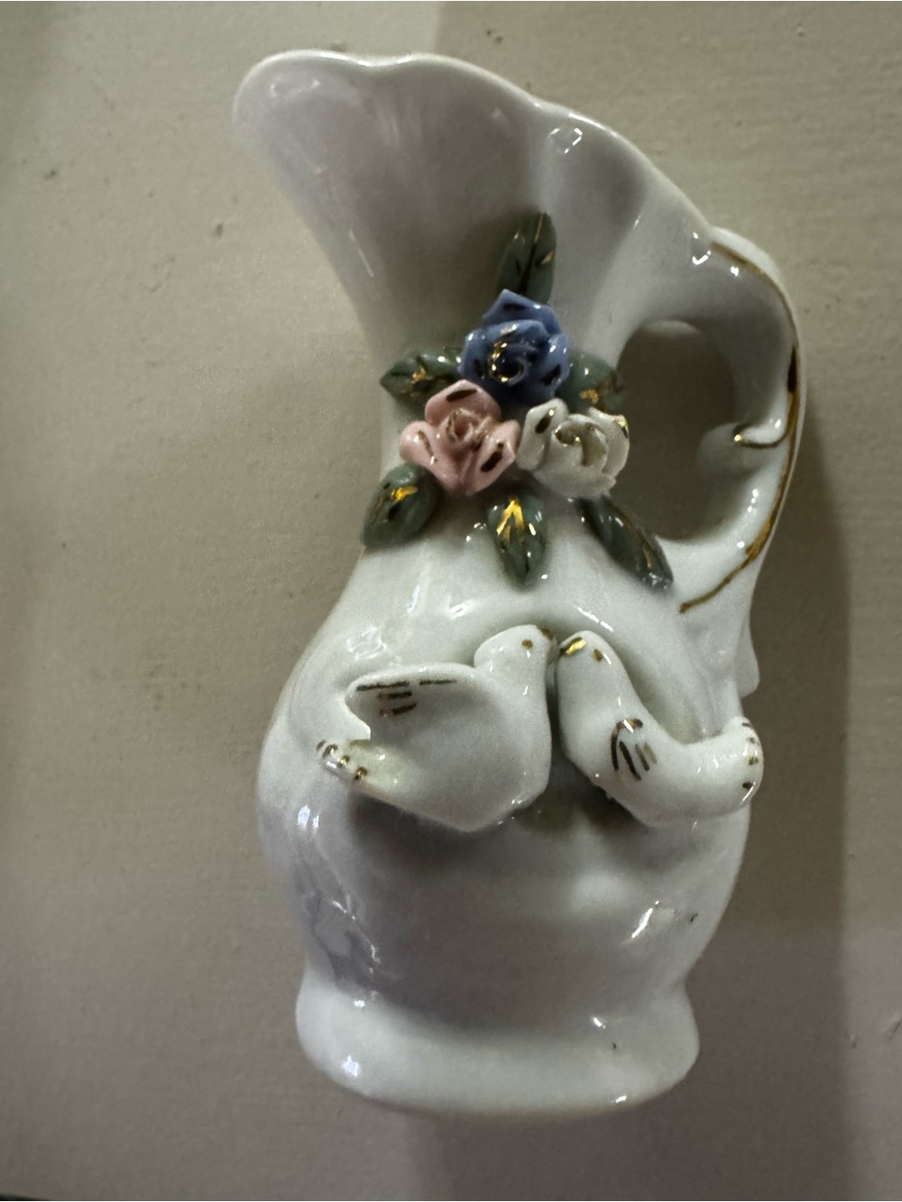 Porcelain Dove & Rose Accent Vase - White